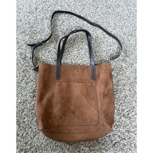 Brown Solid Tote Bag Stitching, Double Handles, Detachable Strap, Casual